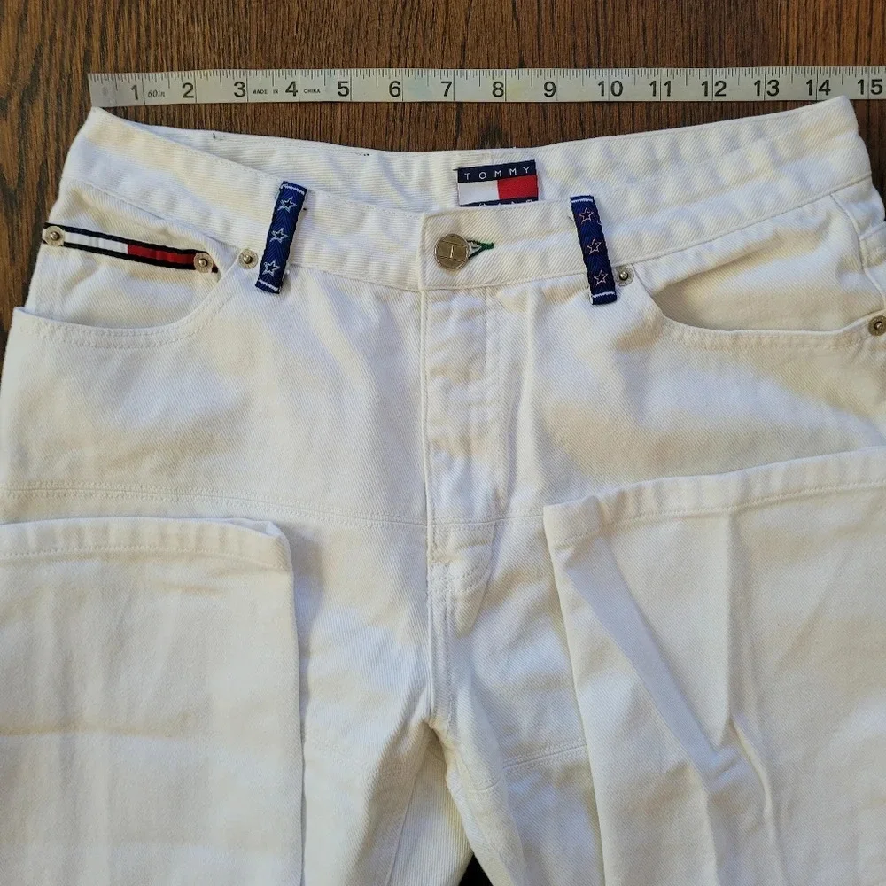 Tommy Hilfiger RARE Vintage 90's White Straight Jeans with Fringe Size Junior 9